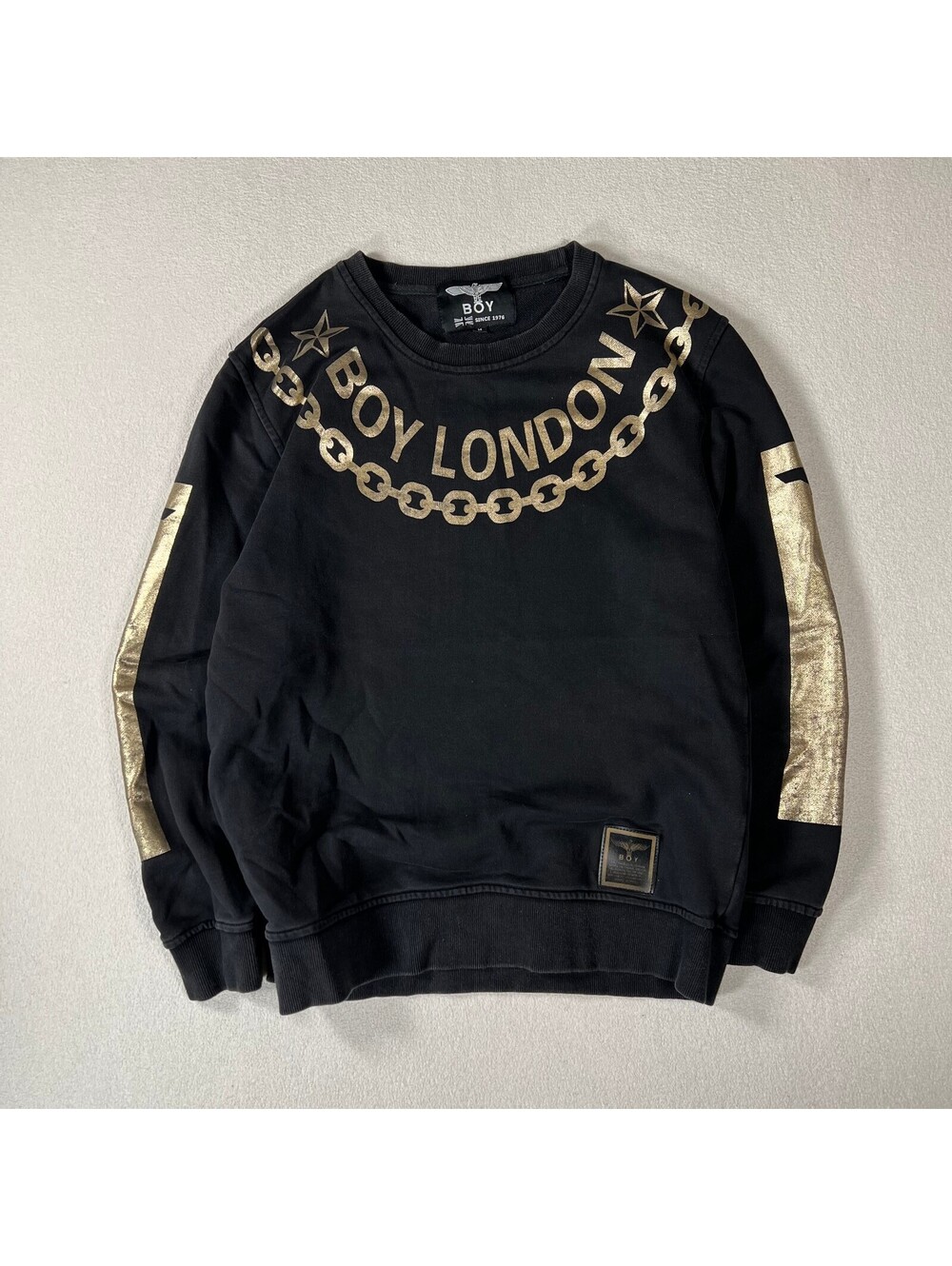 BOY LONDON Black and Gold Chain Print Sweatshirt M